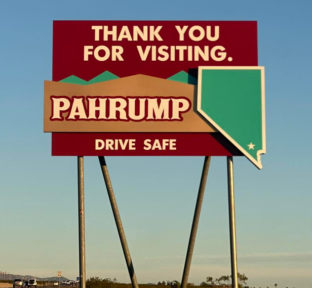 Outdoor welcome signage near Pahrump, Nevada